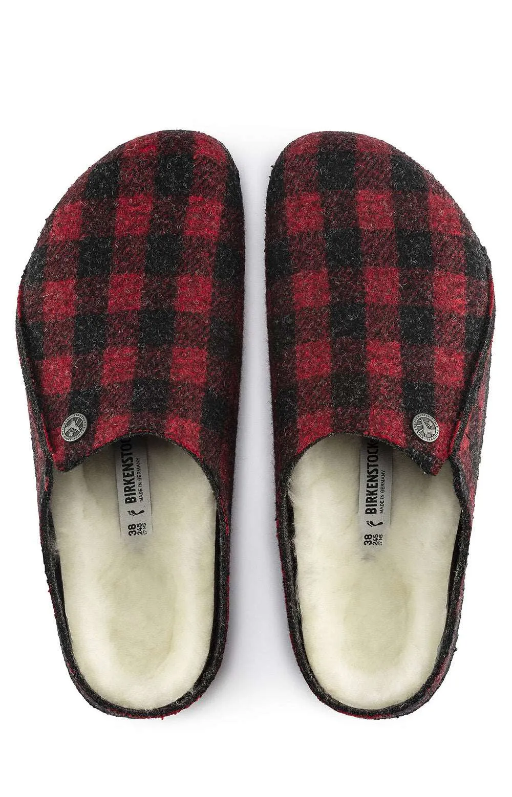 (1017542) Zermatt Shearling Wool Felt Slippers - Plaid Red