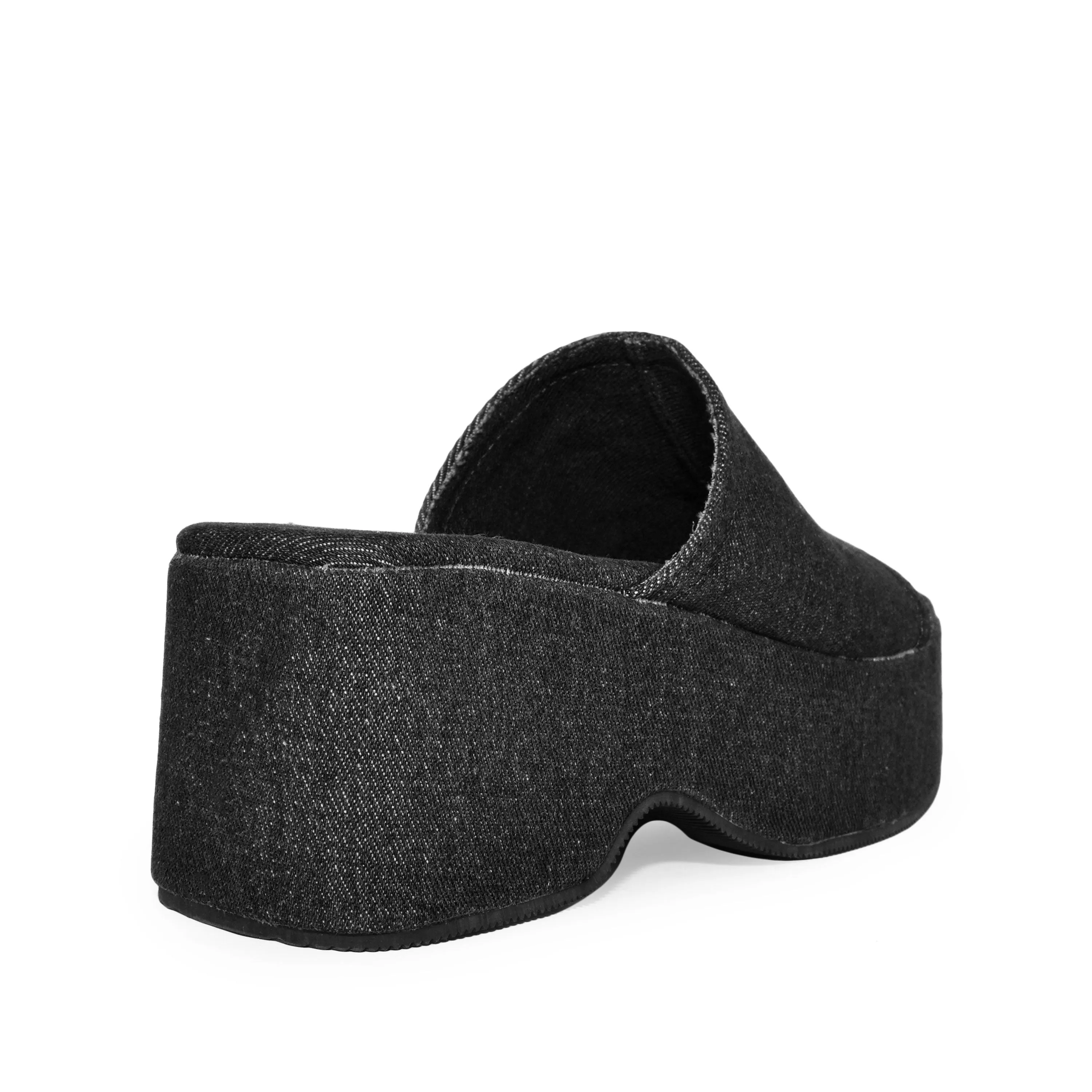 AIDA-01 Platform Square Toe Denim Wedge Mule Slide Sandals