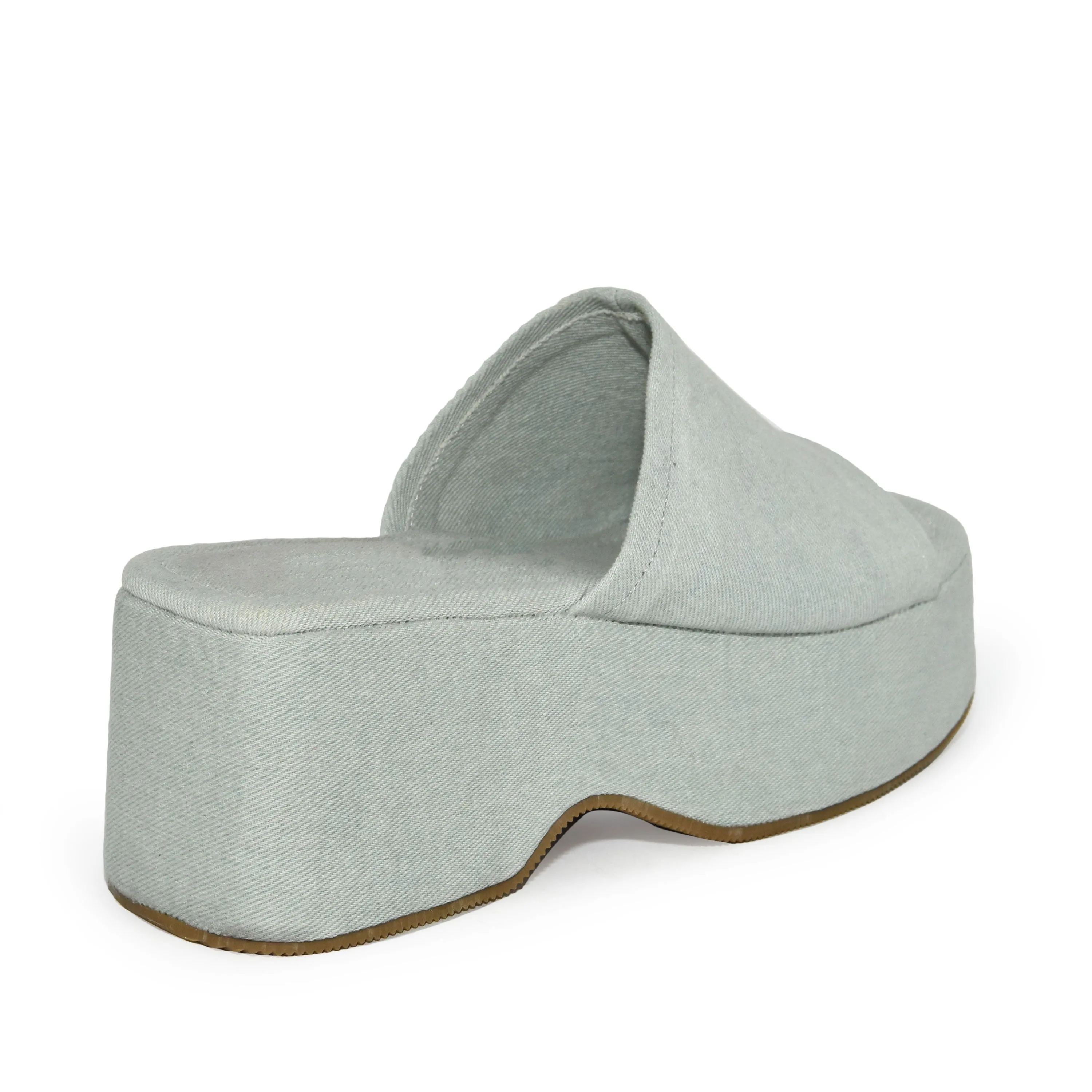 AIDA-01 Platform Square Toe Denim Wedge Mule Slide Sandals