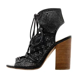 Aldo Laced Up Heeled Sandals Peep Toe Leather Black Colour For Women