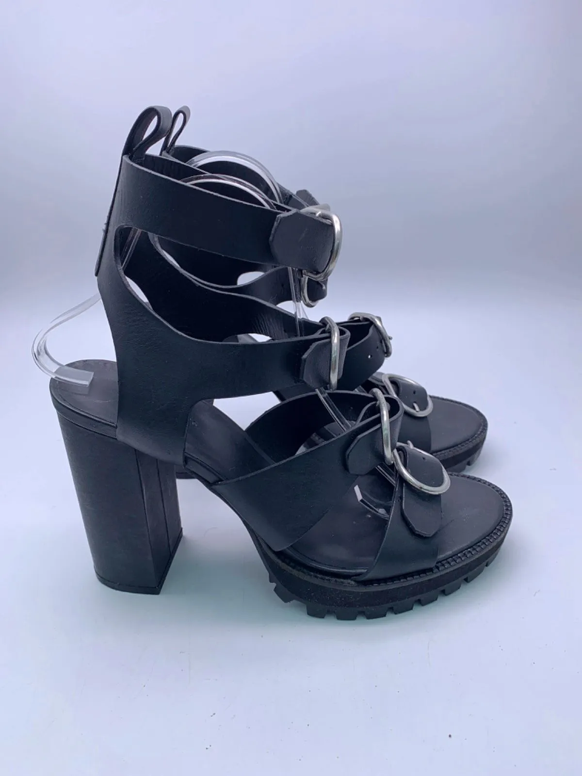 AllSaints Black Osuna Leather Strappy Heeled Sandals EU 40