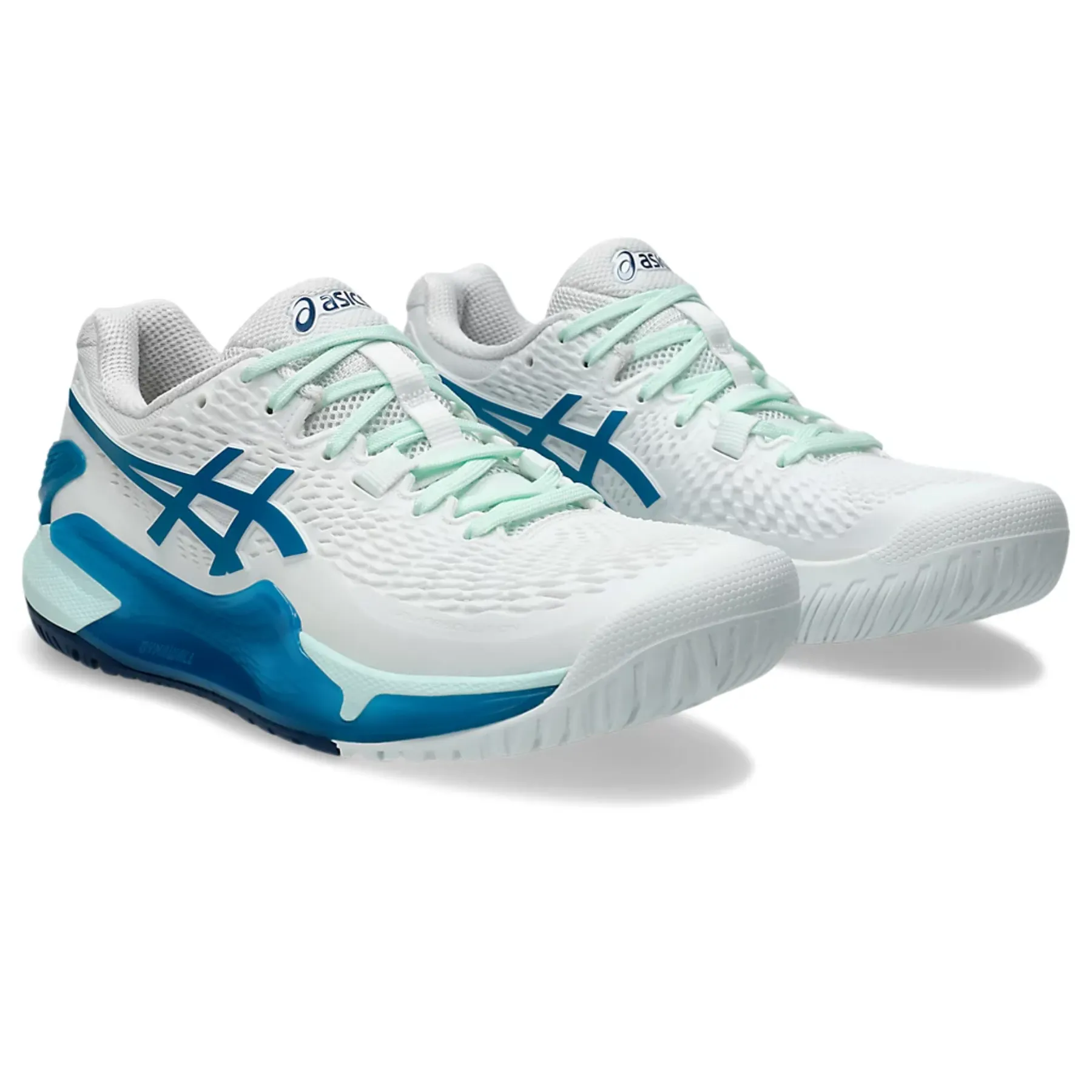 Asics Gel-Resolution 9 Women Tennis Shoes - White/Teal Blue