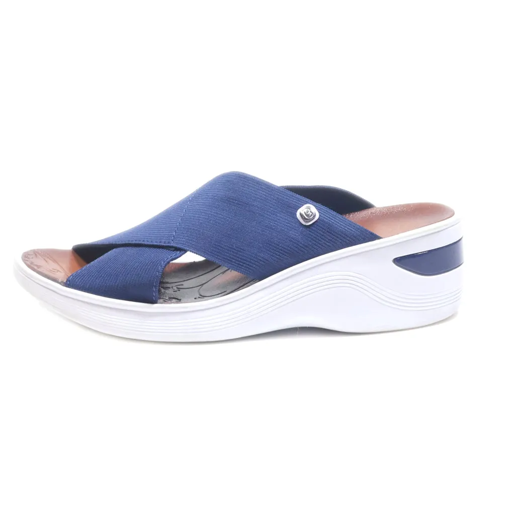 B Zees Wedge Sandals Fabric Blue Colour For Women