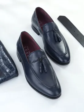 Baizen Blue Tassel Loafers