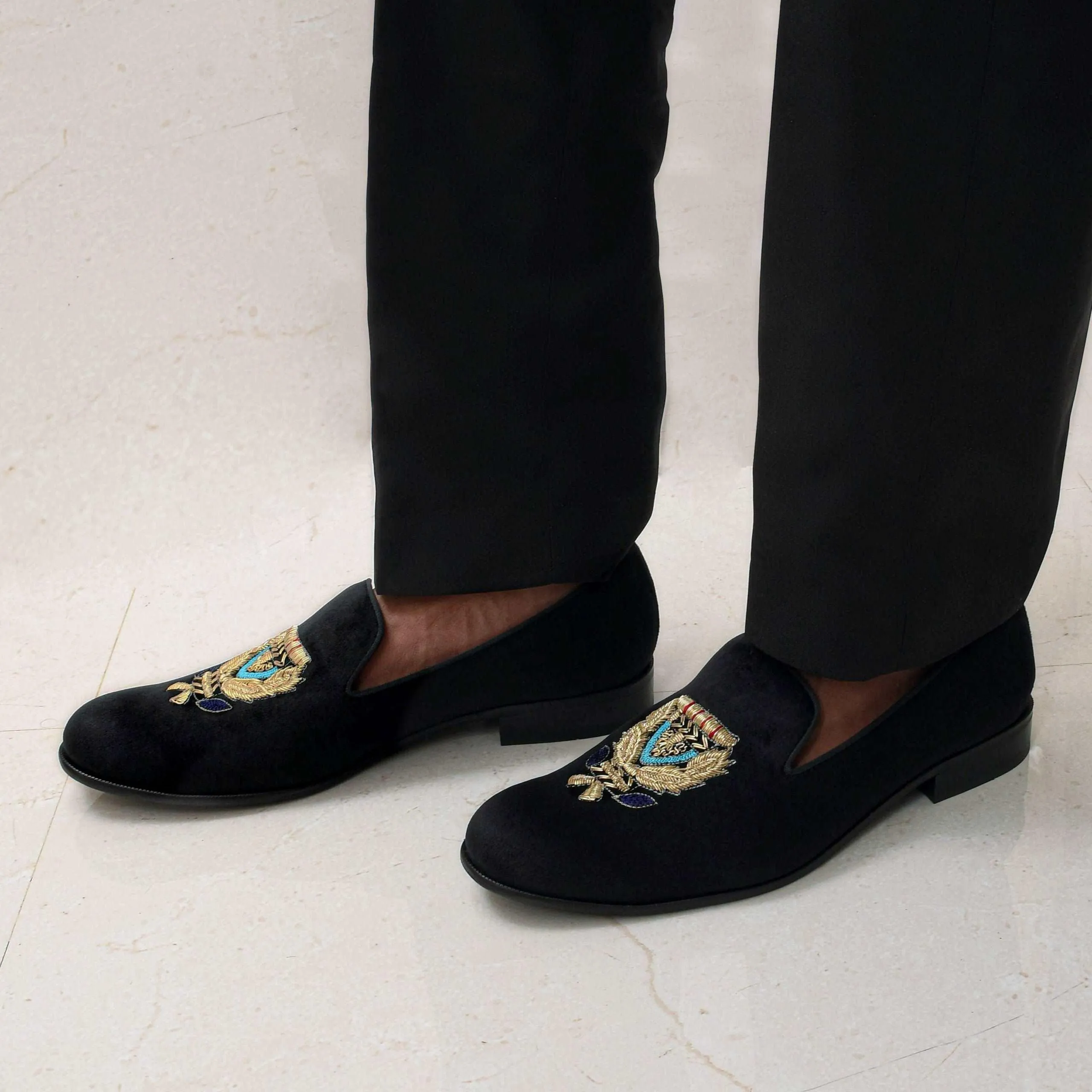 BARONE | BLACK VELVET ZARDOSI SLIP-ON