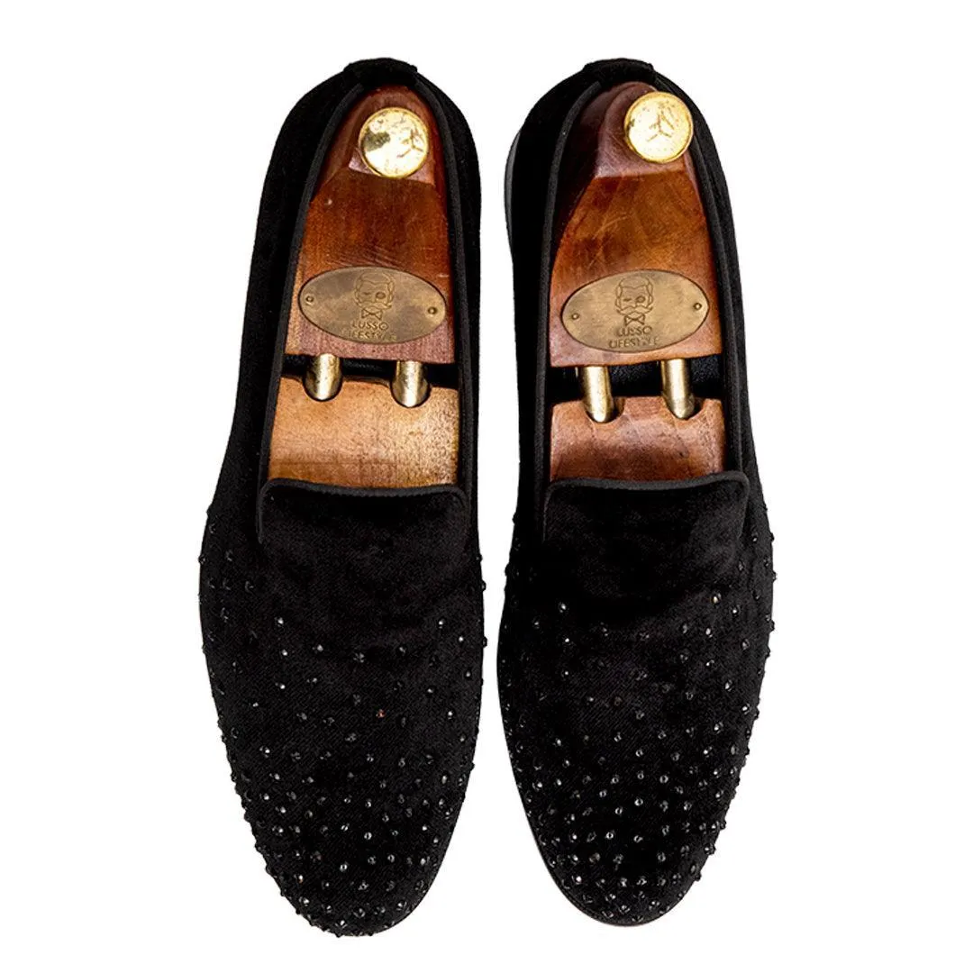 Bentle | Black Velvet Sequin Slip-On