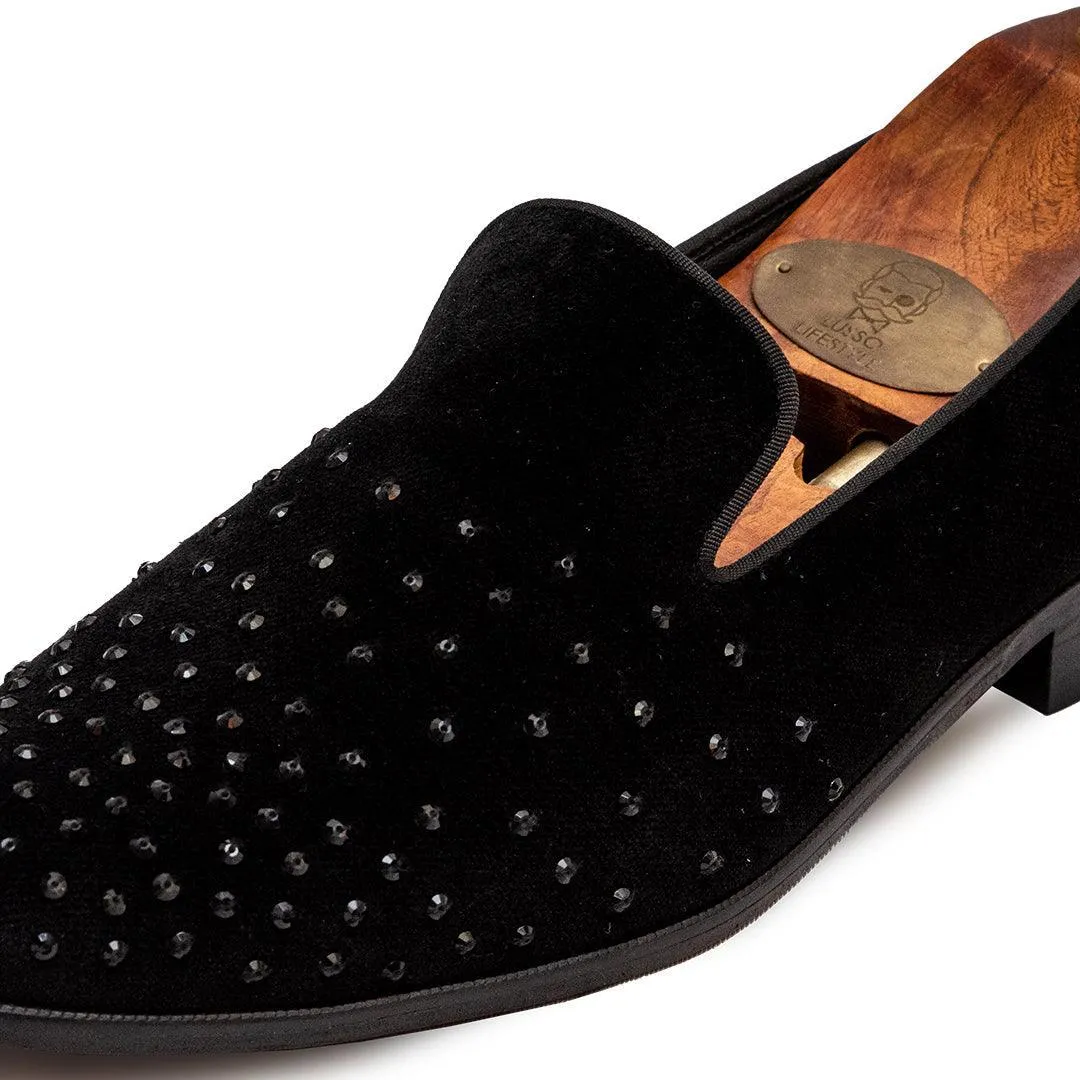 Bentle | Black Velvet Sequin Slip-On