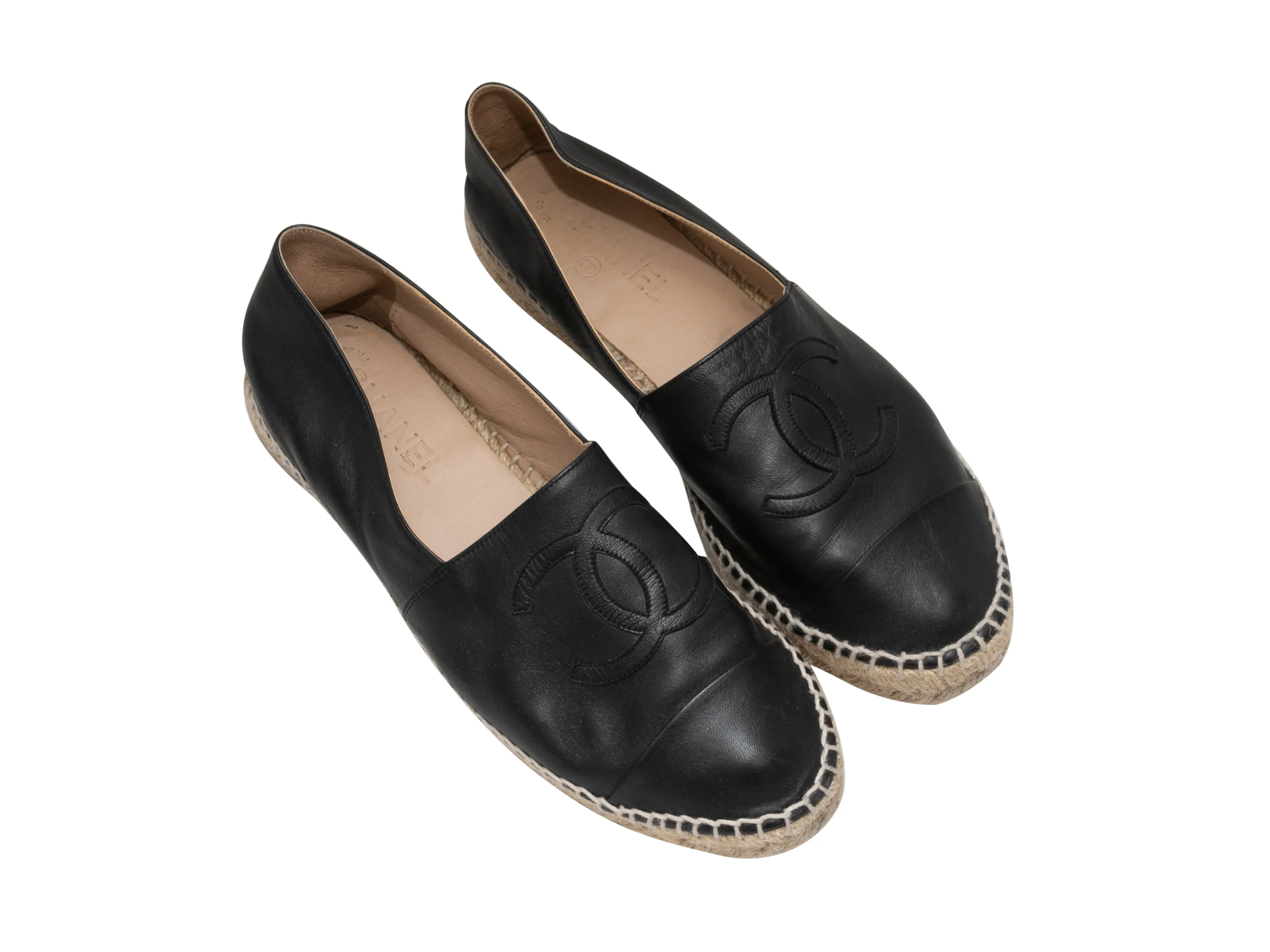 Black Chanel Leather CC Espadrille Flats Size 40