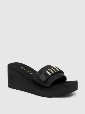 Black Dellean Platform Wedge Sandal