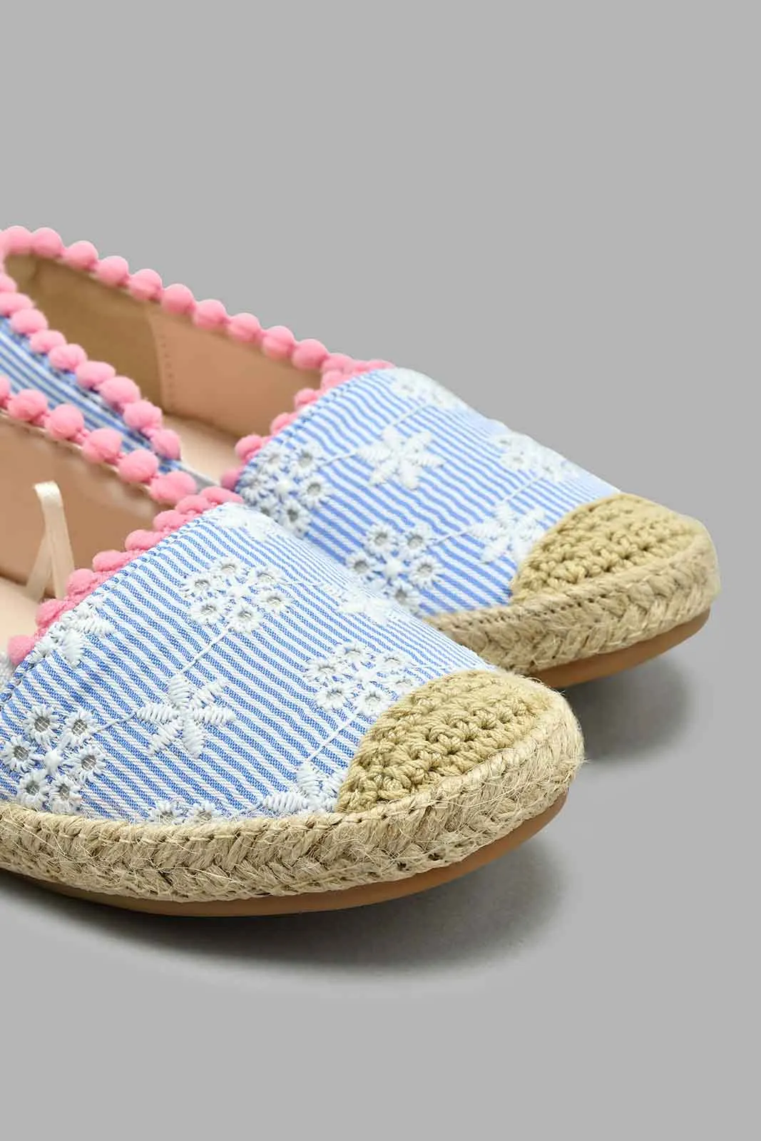 Blue Pom Pom Espadrilles