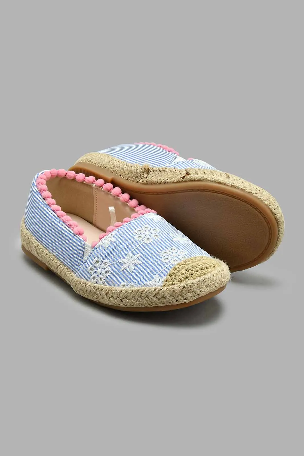 Blue Pom Pom Espadrilles