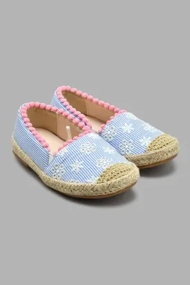 Blue Pom Pom Espadrilles