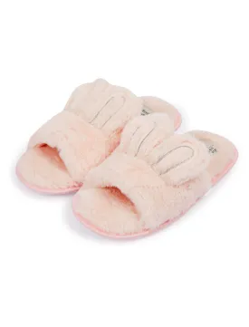 Bunny Faux Fur Open Toe Slippers with Faux Fur Lining in Pink - Tokyo Laundry