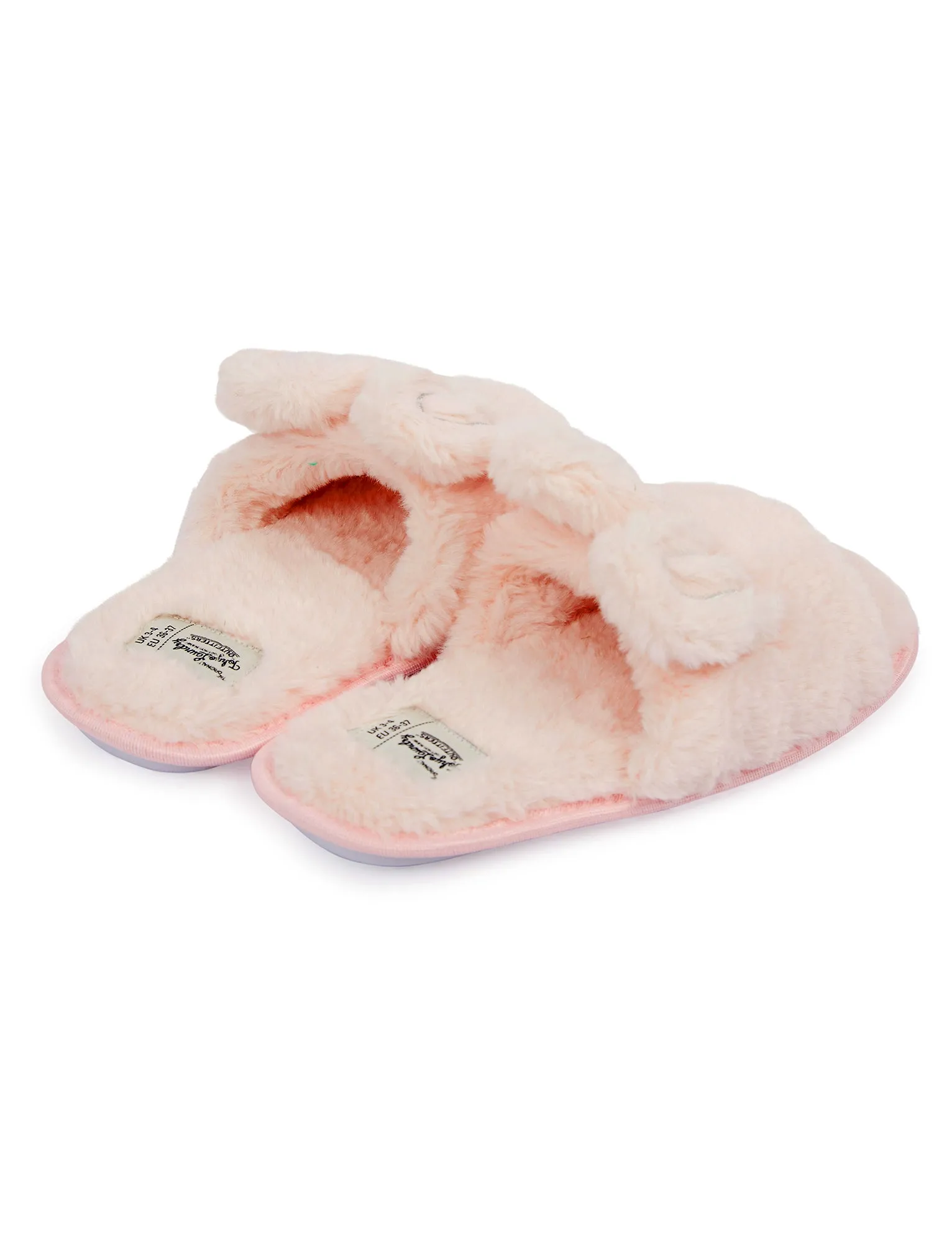 Bunny Faux Fur Open Toe Slippers with Faux Fur Lining in Pink - Tokyo Laundry