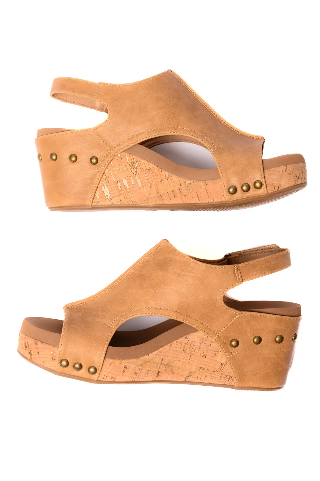 Carley Wedge Sandals in Caramel Smooth by Corky's