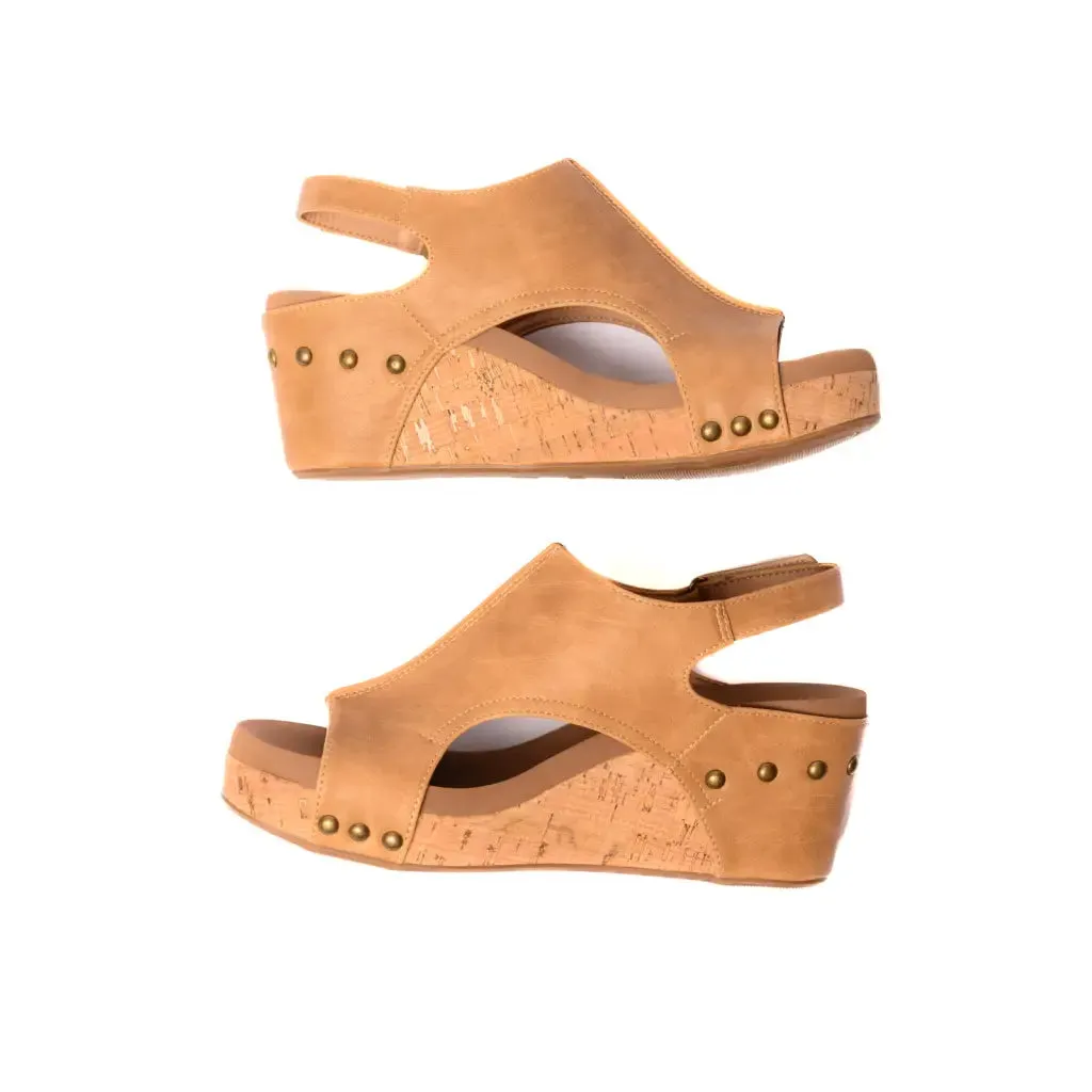 Carley Wedge Sandals in Smooth Caramel