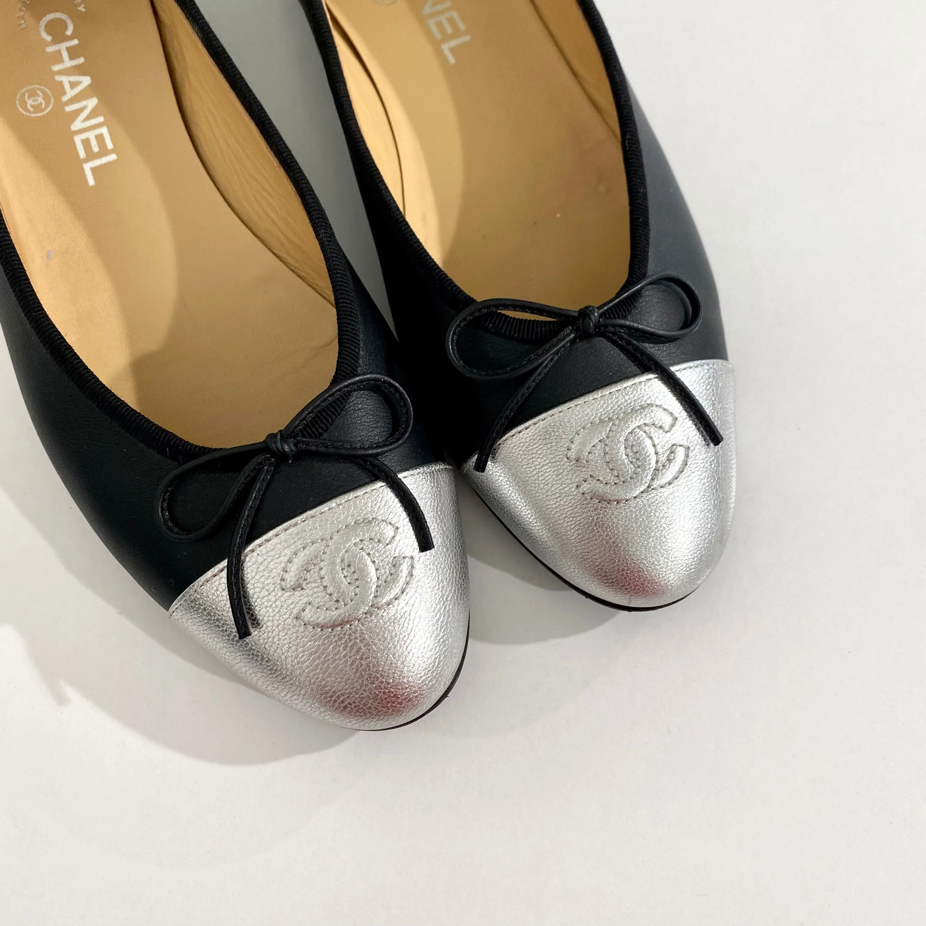 Chanel Black and Silver Ballet Flats