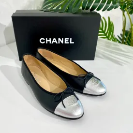 Chanel Black and Silver Ballet Flats