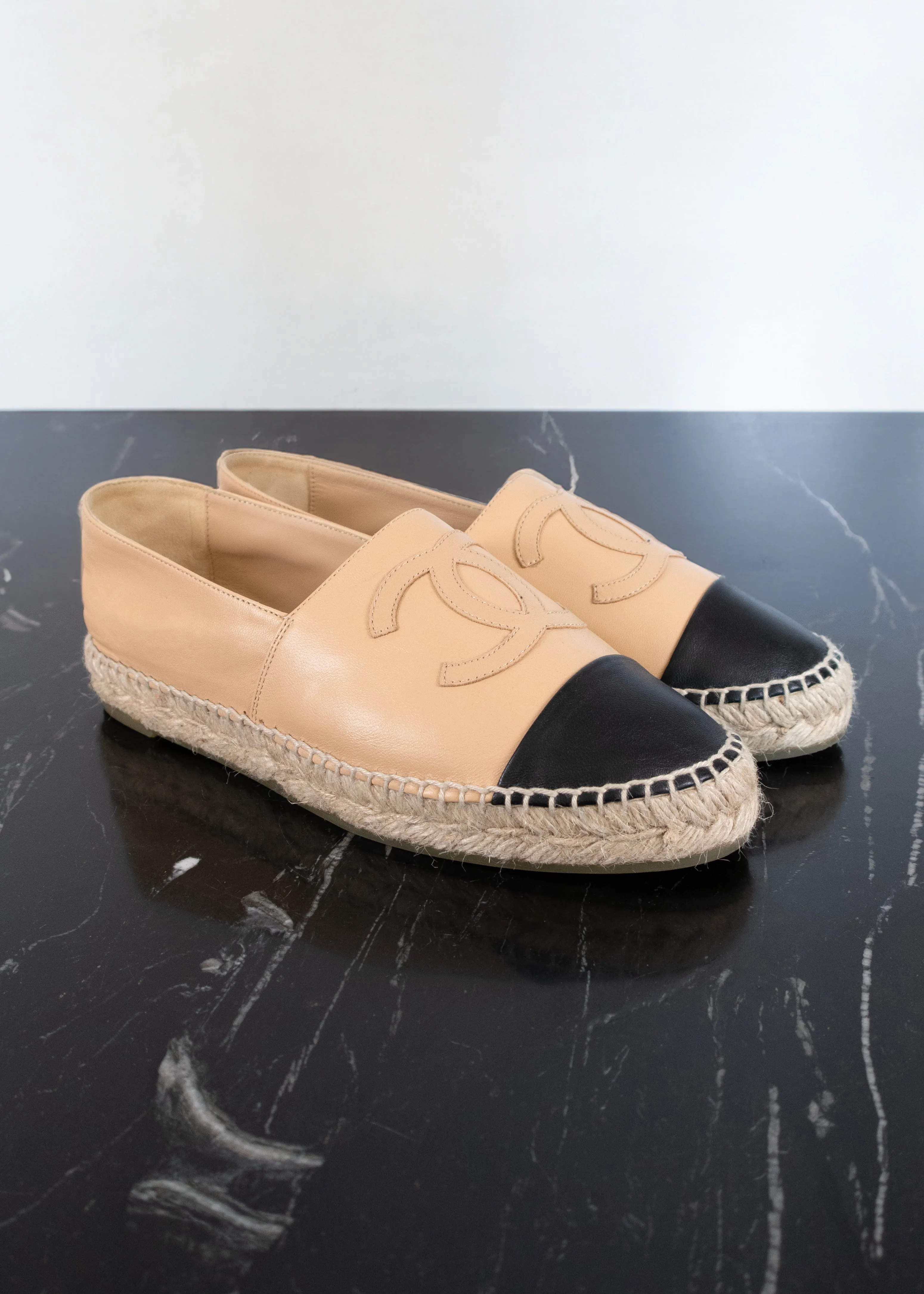 Chanel Lambskin CC Beige Black Espadrilles