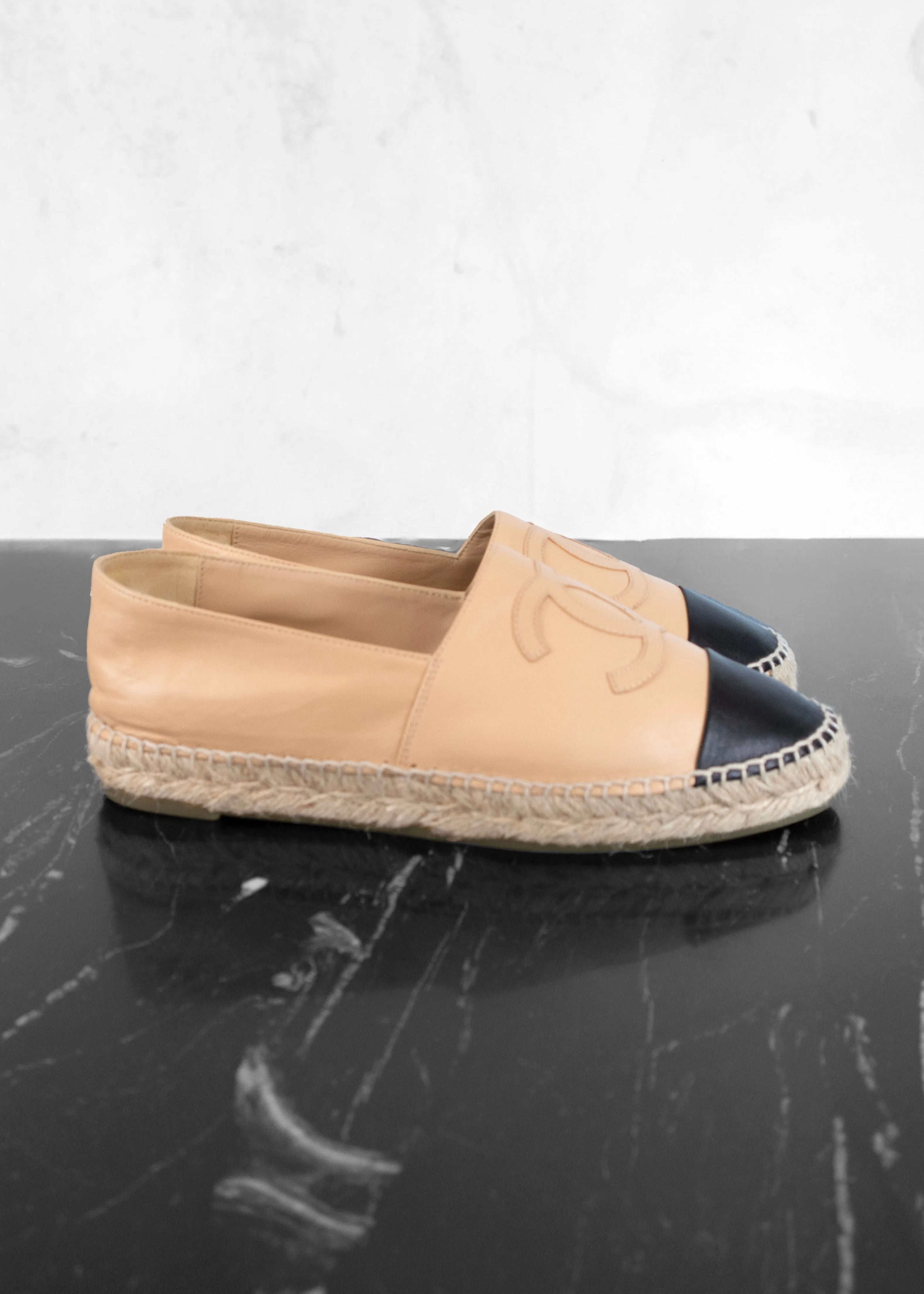 Chanel Lambskin CC Beige Black Espadrilles