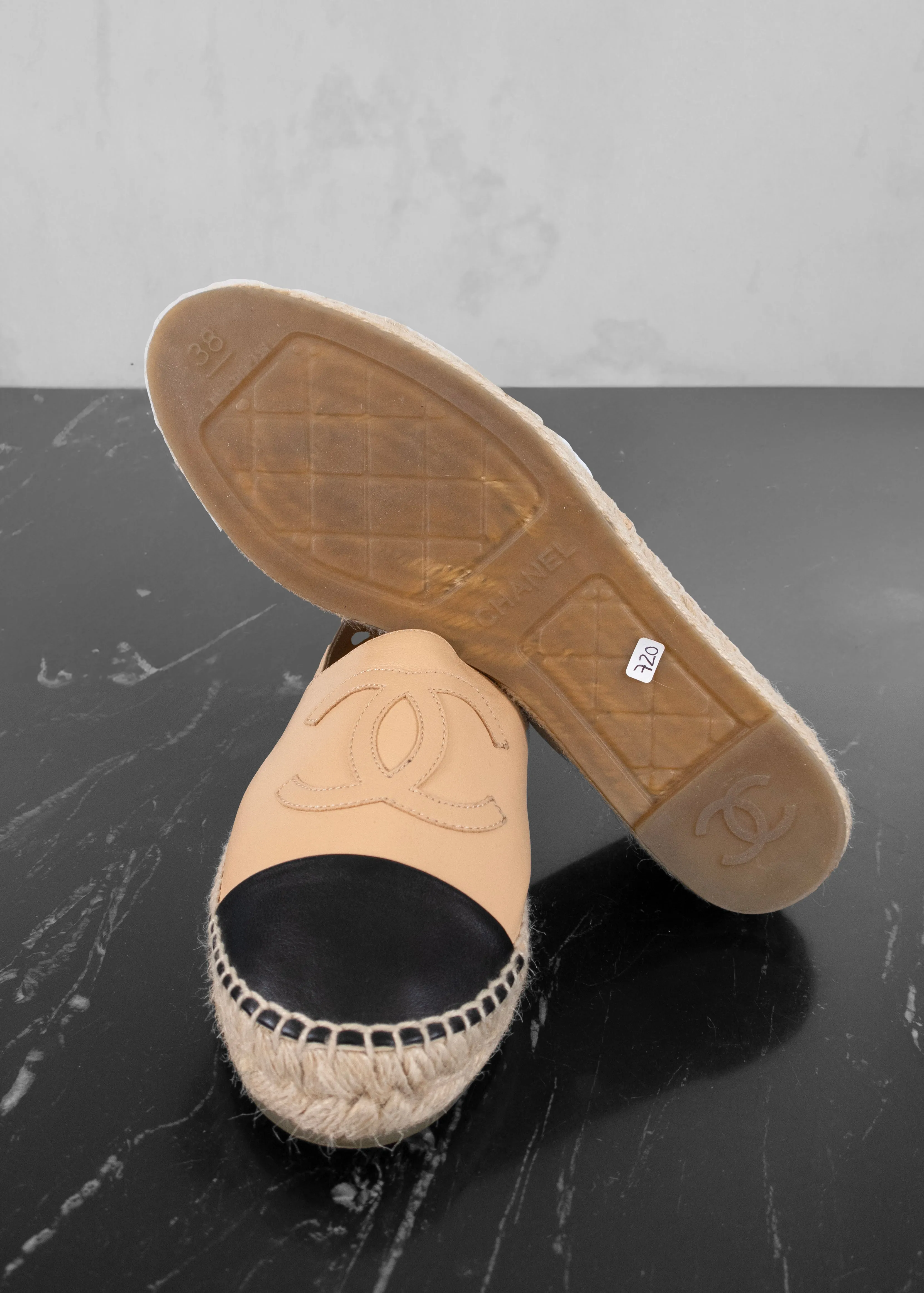 Chanel Lambskin CC Beige Black Espadrilles