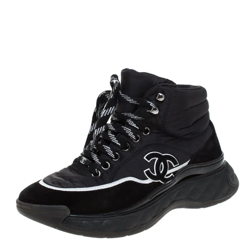 CHANEL SUEDE CALFSKIN MIX FABRIC CC HI-TOP SNEAKERS