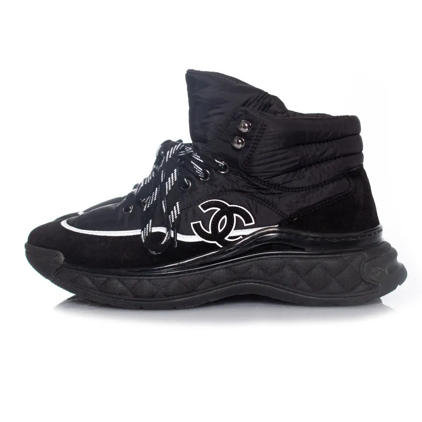 CHANEL SUEDE CALFSKIN MIX FABRIC CC HI-TOP SNEAKERS