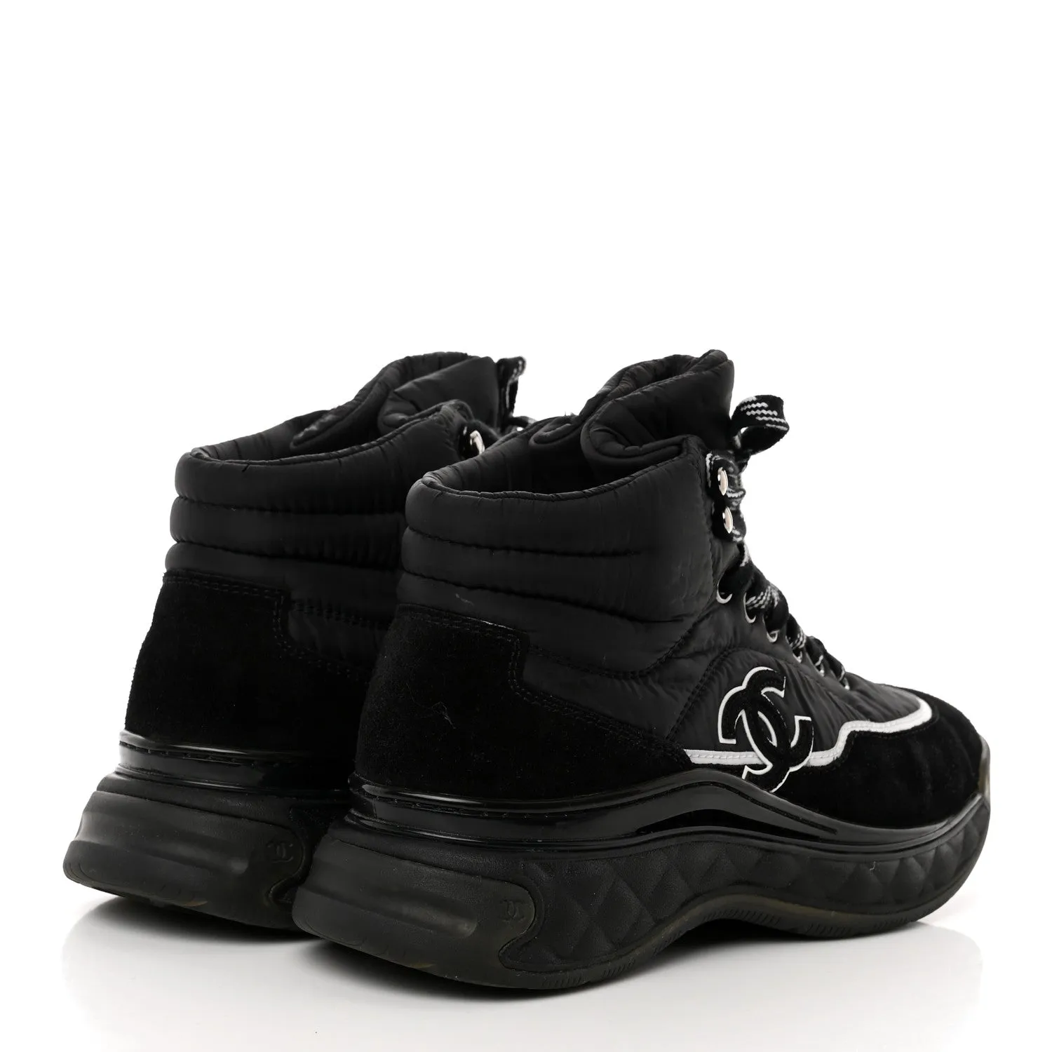 CHANEL SUEDE CALFSKIN MIX FABRIC CC HI-TOP SNEAKERS