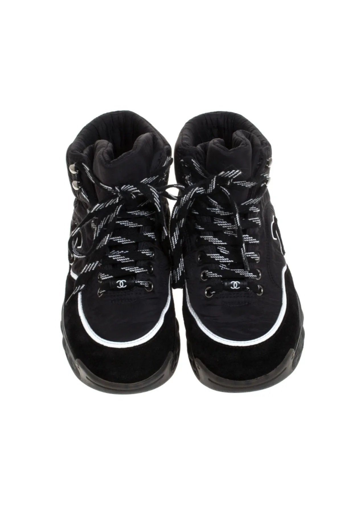 CHANEL SUEDE CALFSKIN MIX FABRIC CC HI-TOP SNEAKERS