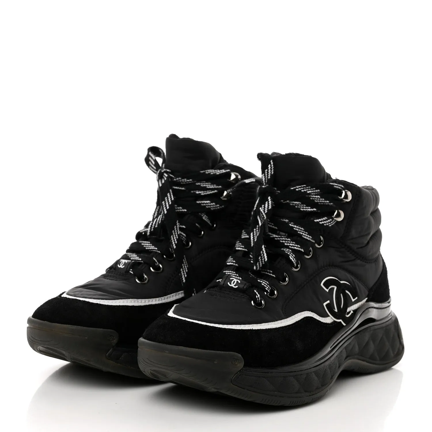 CHANEL SUEDE CALFSKIN MIX FABRIC CC HI-TOP SNEAKERS