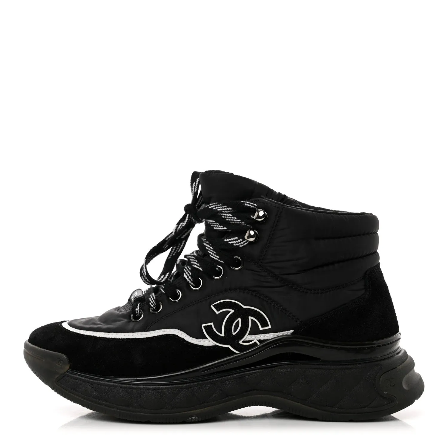 CHANEL SUEDE CALFSKIN MIX FABRIC CC HI-TOP SNEAKERS