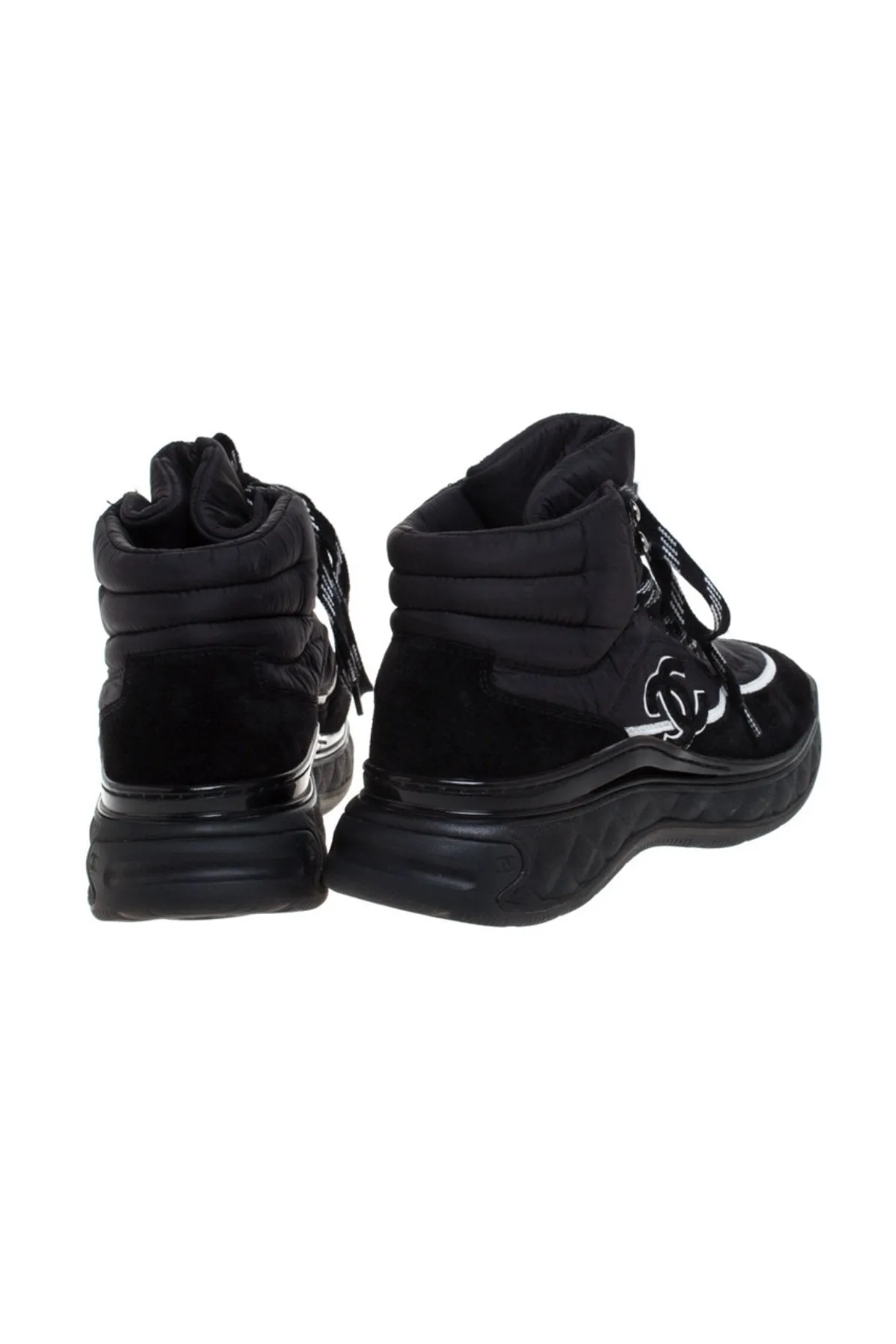 CHANEL SUEDE CALFSKIN MIX FABRIC CC HI-TOP SNEAKERS