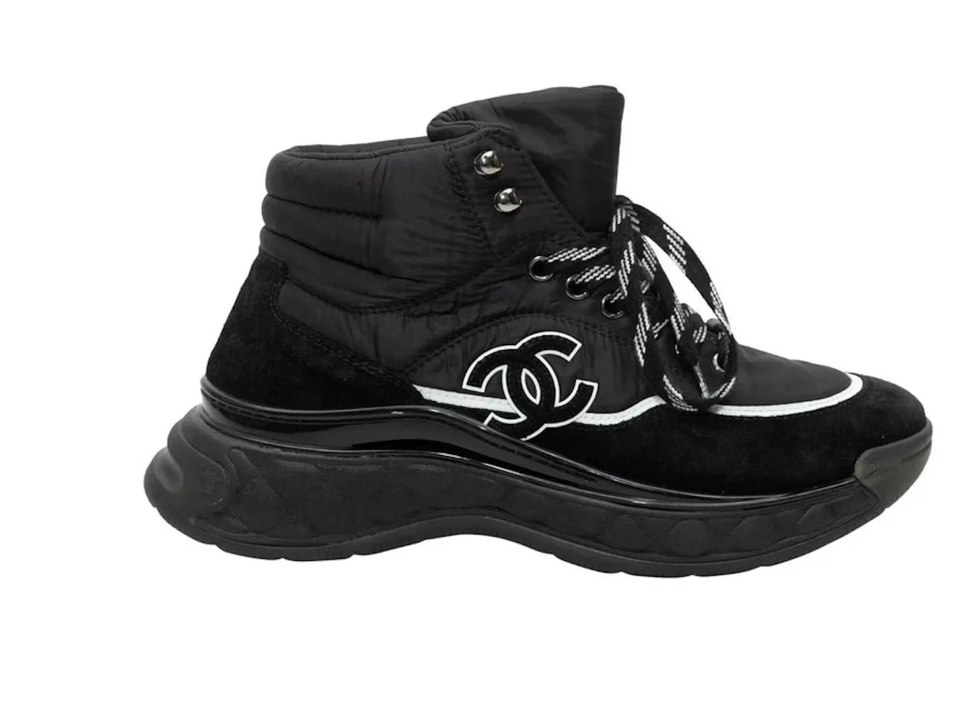 CHANEL SUEDE CALFSKIN MIX FABRIC CC HI-TOP SNEAKERS