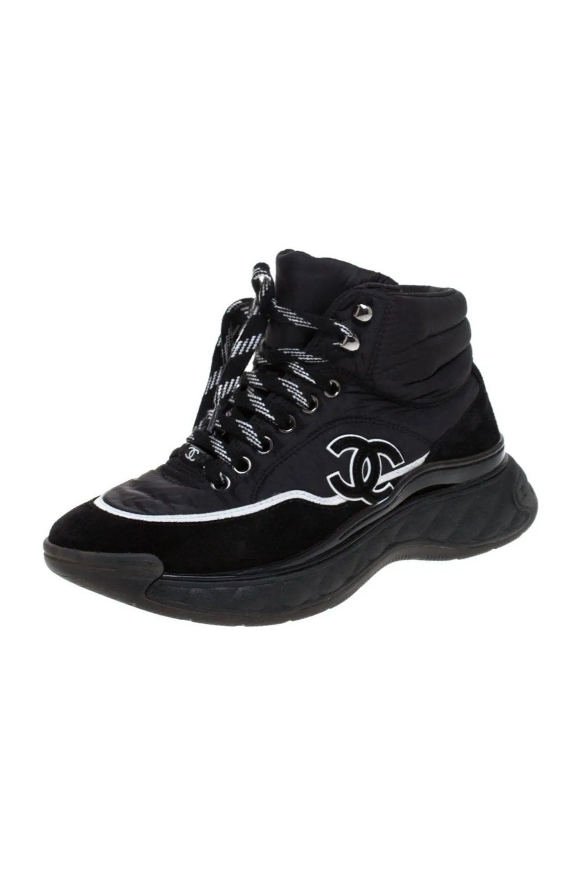 CHANEL SUEDE CALFSKIN MIX FABRIC CC HI-TOP SNEAKERS