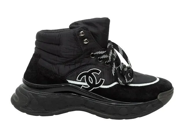 CHANEL SUEDE CALFSKIN MIX FABRIC CC HI-TOP SNEAKERS