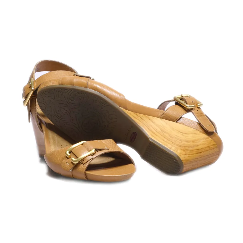 Clarks Wedge Sandals Leather Brown Colour For Women