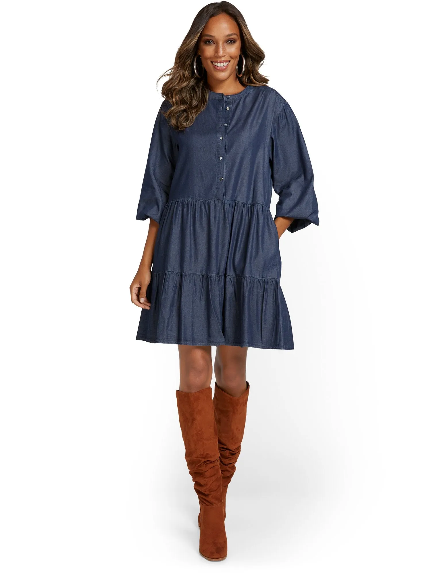 Collarless Tiered Tencel Dress