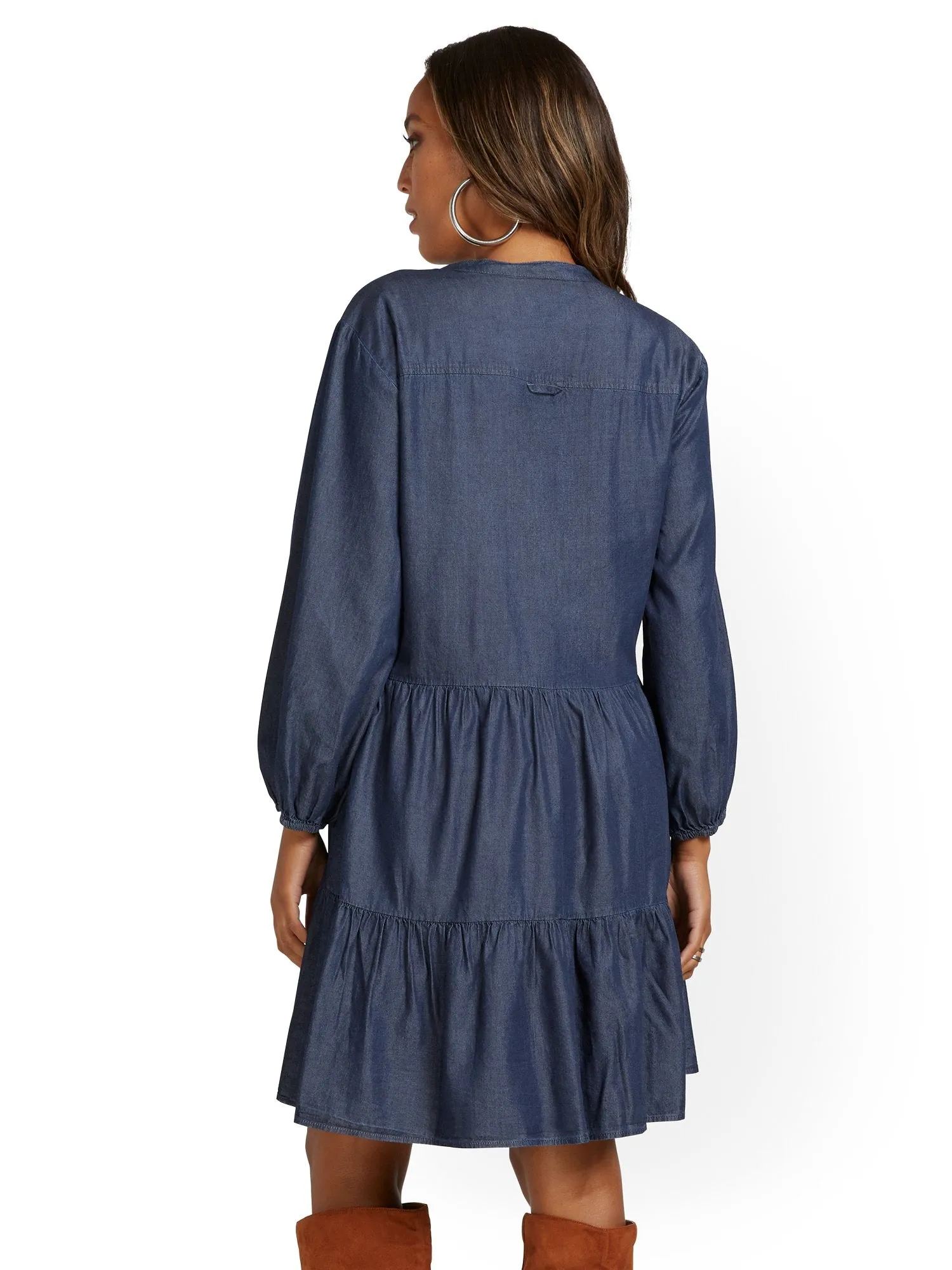 Collarless Tiered Tencel Dress