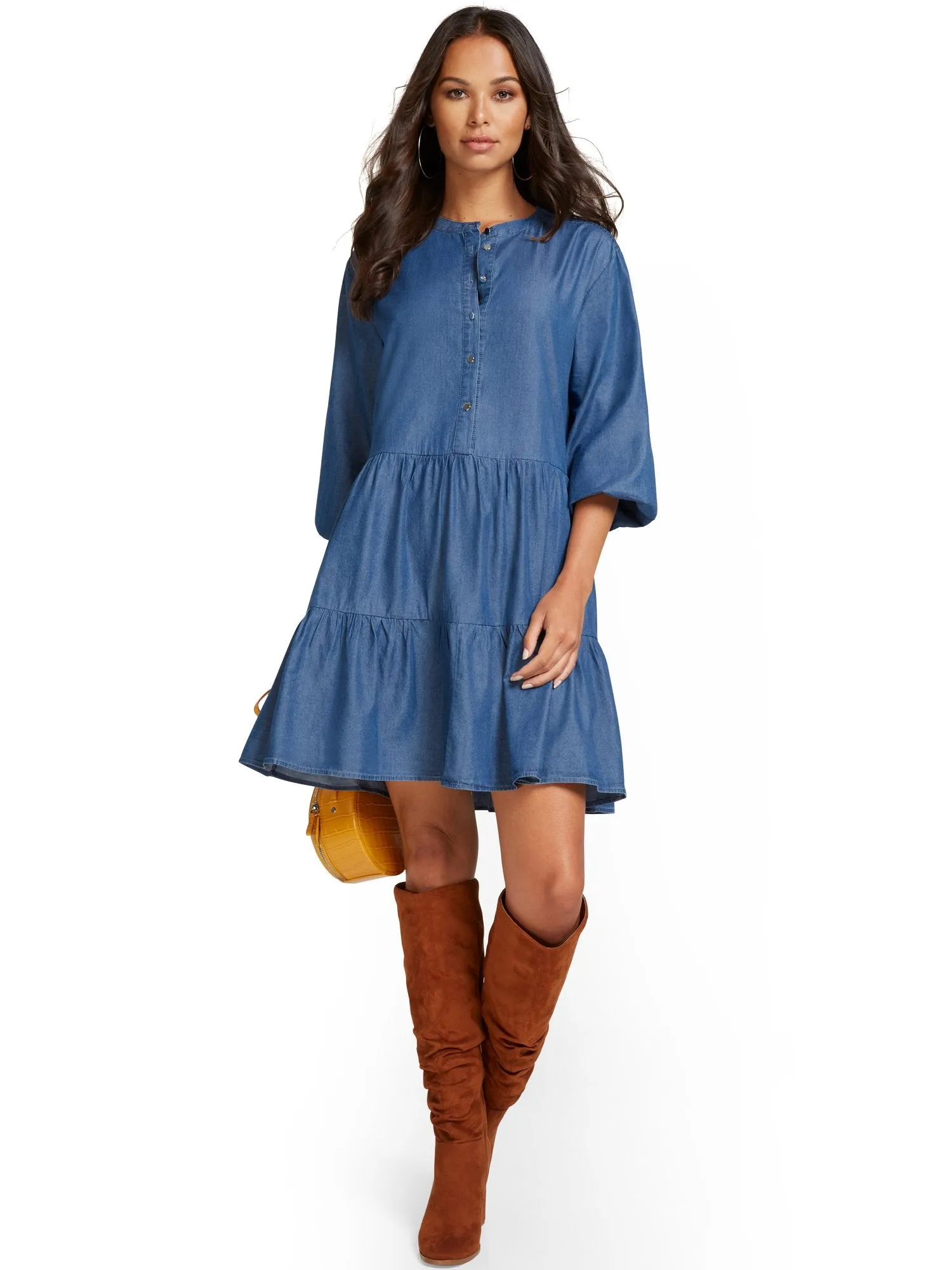 Collarless Tiered Tencel Dress