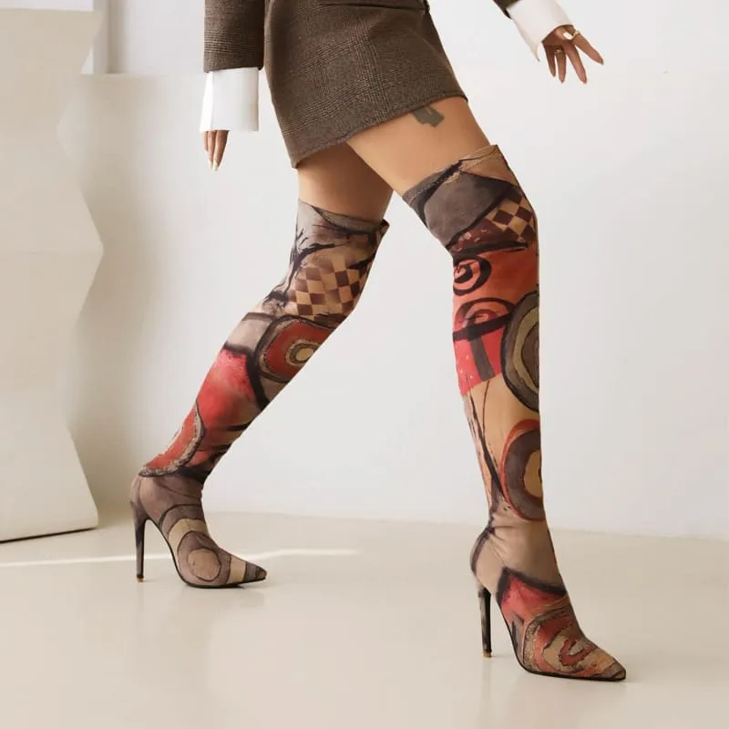 Colorful Plus Size Pointed Toe Ultra-high Knee Boots