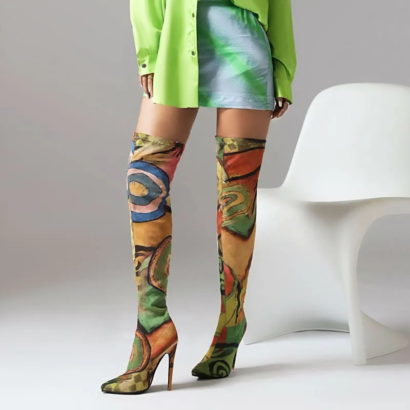 Colorful Plus Size Pointed Toe Ultra-high Knee Boots