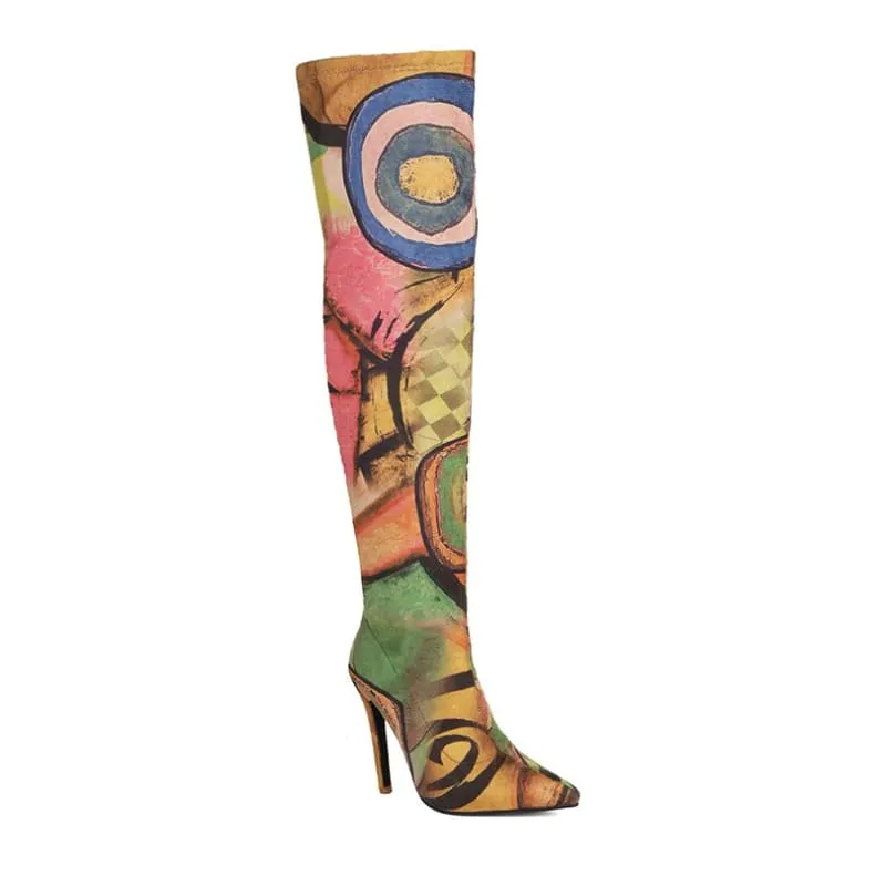 Colorful Plus Size Pointed Toe Ultra-high Knee Boots