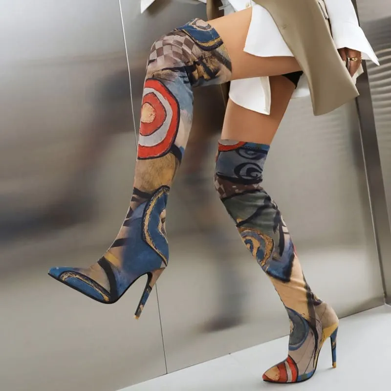 Colorful Plus Size Pointed Toe Ultra-high Knee Boots