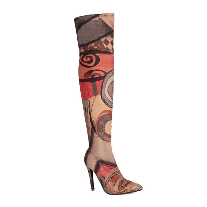 Colorful Plus Size Pointed Toe Ultra-high Knee Boots