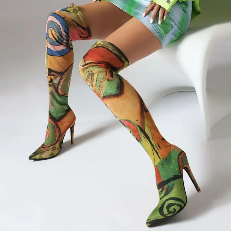 Colorful Plus Size Pointed Toe Ultra-high Knee Boots