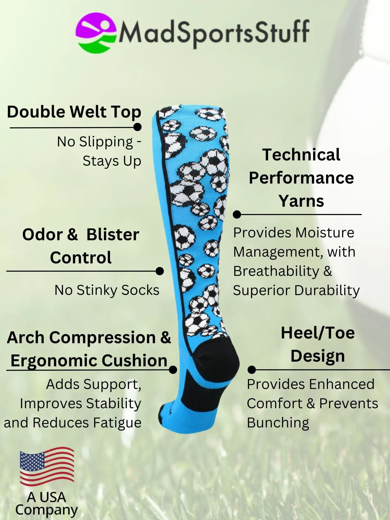 Crazy Soccer Socks with Soccer Balls over the calf (multiple colors)