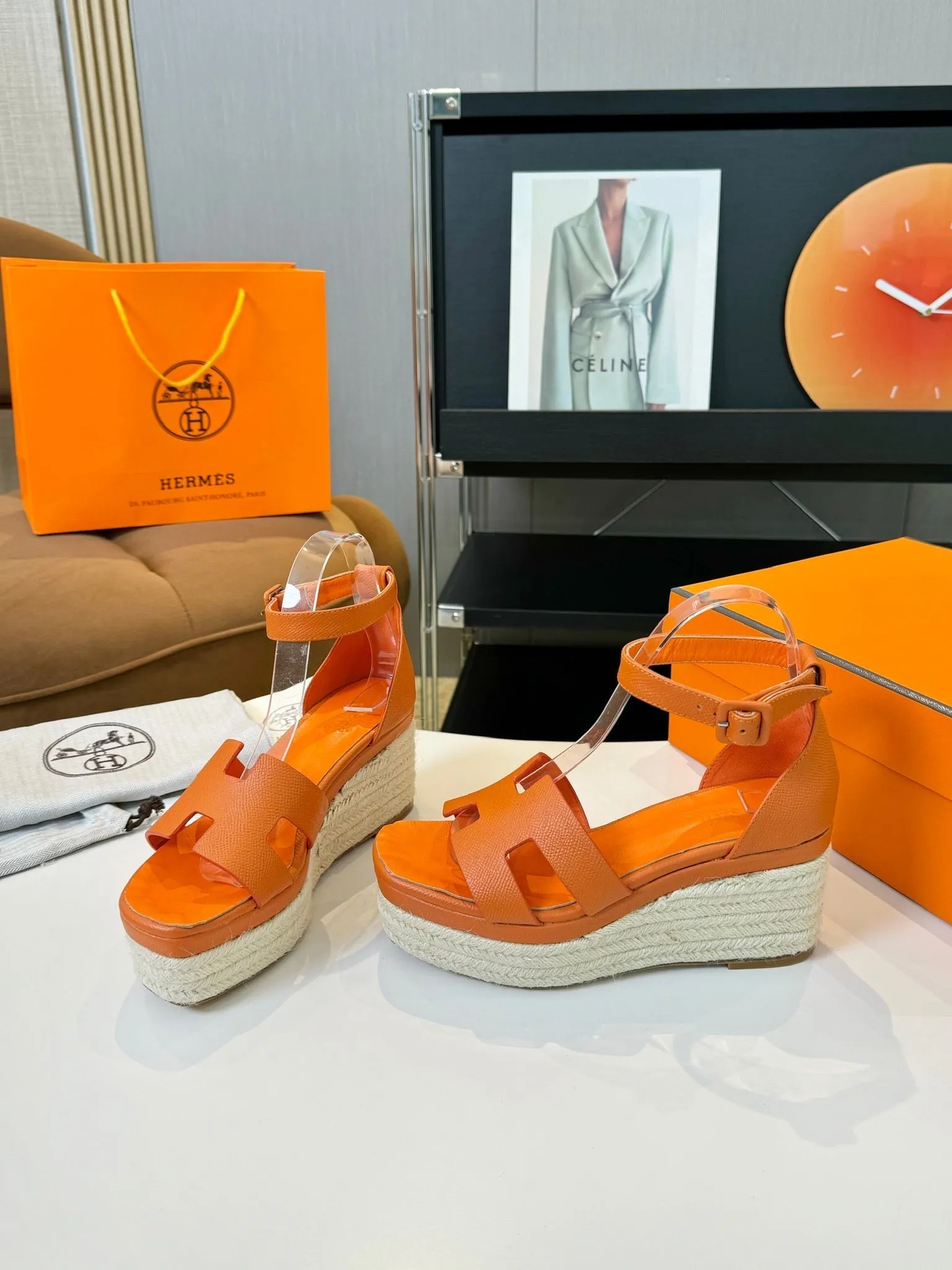 Elda espadrille 80 Orange Epsom Calfskin