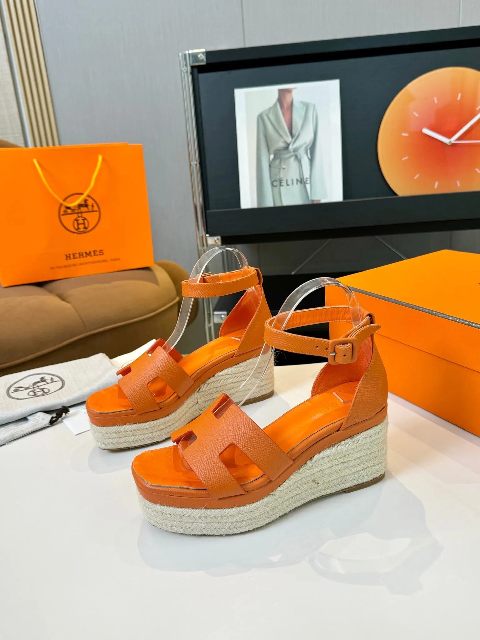 Elda espadrille 80 Orange Epsom Calfskin