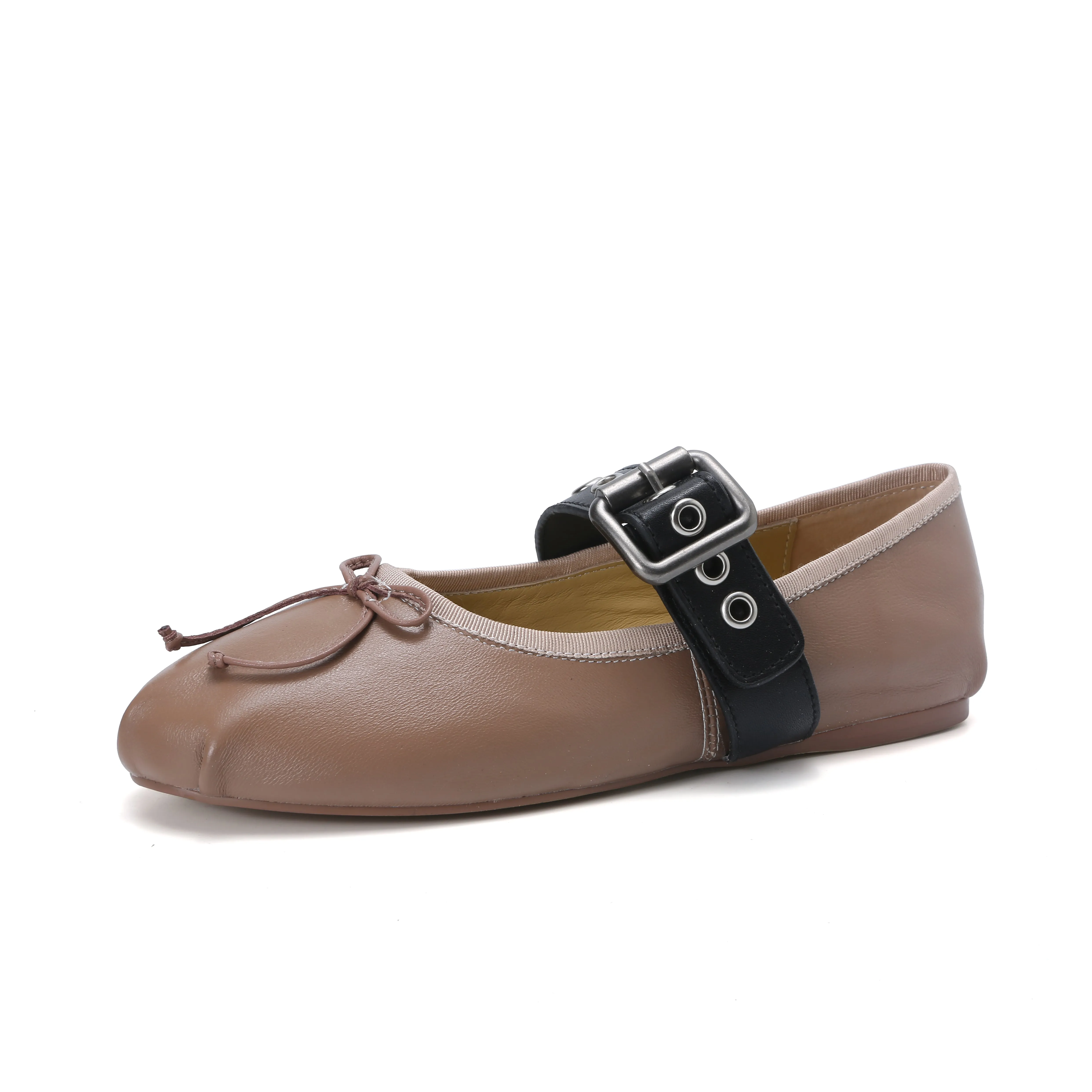 Elegance Genuine Lambskin Buckle Ballet Flats