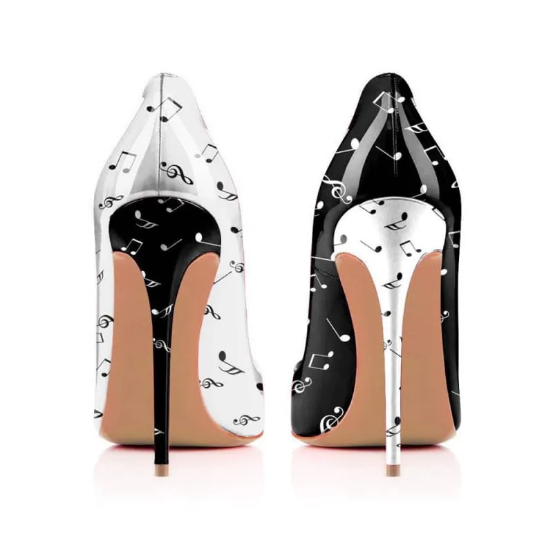 Eye-patterned Stiletto High Heels with Music Note Design